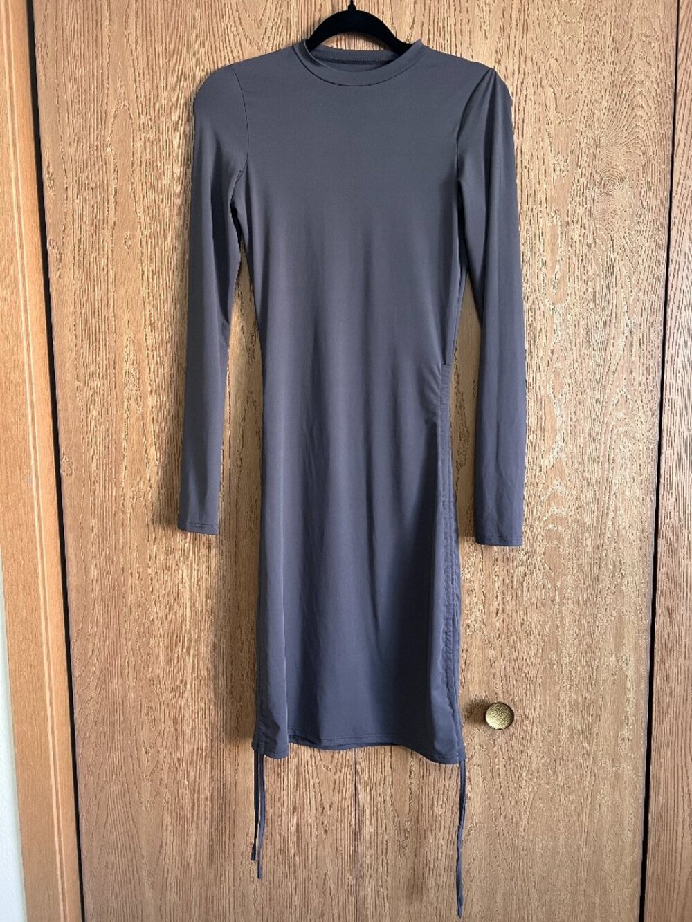 Y2K Muted Blue Mock Neck Bodycon Long-Sleeve Sheath Dress